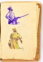 1915 I. világháborús katona naplója. Világháborús katonadalok, rajzok, feljegyzések, valamint kb 20 db fotó, részben katonaiak, részben családiak