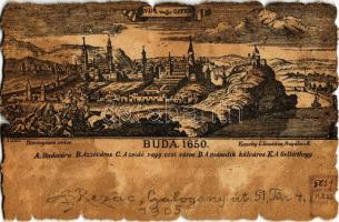 Budapest, Buda 1650, látkép, vár, Budavára, Azzóváros, Zsidó- vagy Víziváros, külváros, Gellérthegy, L. Kaucky kiadása Prágában