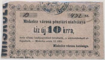 Miskolc 1860. 10kr Miskolcz városa pénztári utalványa fólia tasakban T:III