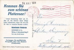 Balaton, térkép. Klösz Gy. és fia, A Duna-Száva-Adria Vasúttársaság kiadása, német turisztikai reklá...