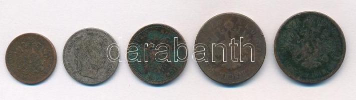 1851B 1kr Br + 1859B 1kr Br + 1861B 4kr (2x) + Ausztria 1869. 20kr Ag "Ferenc József" T:2-...