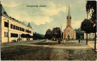 1913 Zalaegerszeg, Vásártér, M. kir. csendőr laktanya, Evangélikus templom. Kiadja Fülöp János