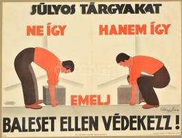 1937 Róna Emy (1904-1988): Baleset ellen védekezz. Art deco ofszet plakát, restaurált, hajtott, paszpartuban, 46×61 cm
