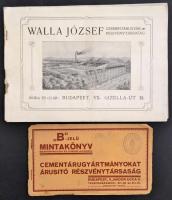 cca 1910 - 1930 Walla József Czementárugyár Rt. árukatalógusa, borító nélkül, 6 p.+37 t.+Cementárugyártmányokat Árusító Rt. B-jelű mintakönyve. Árukatalógus. Bp., Szepes-nyomda, a hátsó borító hiányzik, 33 sztl. lev.