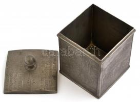 XIX. sz. Ón dohány, vagy cukortartó doboz német veressel, mezőgazdasági jelenetekkel díszítve. / 19t...