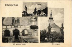 Biharfélegyháza, Rosiori; Fő utca, Református templom és belső / main street, Calvinist church interior