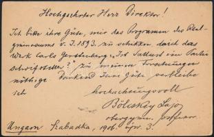 1906 Szabadka, Bölcskey Lajos (1876-?) szabadkai reálgimnáziumi tanár és szakíró levele a berlini Friedrichs reálgimnázium igazgatójának
