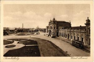 1928 Szombathely, Vasútállomás, villamos, automobil, tejközpont