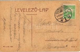 1912 Szombathely, Horváth Boldizsár tér a városi bérpalotával, villamos, piaci árusok, üzletek. W. L...