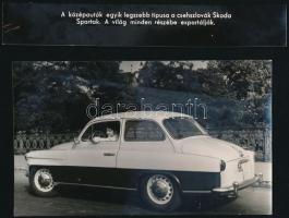 Skoda Spartak csehszlovák autó, eredeti sajtófotó, külön felirattal, 16,5×10 cm