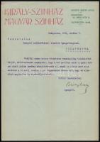 1911 Beöthy László színigazgató gépelt, aláírt levele a fővárosi vízművek igazgatósága részére hivatalos ügyben, díszes fejléces papíron
