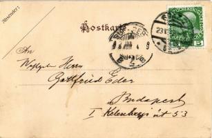 Graz, Rathhaus, Schlossberg Uhrturm, Hilmteich, Rudolf Leitner's Hotel Daniel / town hall, lake...