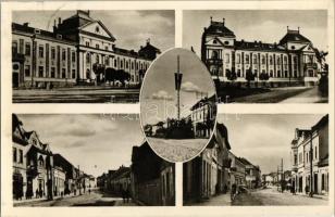 Csíkszereda, Miercurea Ciuc; Városháza, Országzászló, utcakép, üzletek, automobil / town hall, Hungarian flag, street views, shops, automobile + 1944 Tábori postahivatal