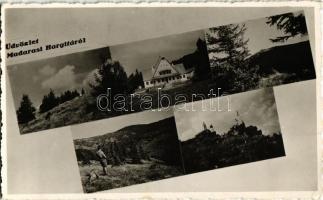 1943 Madarasi-Hargita, Harghita-Madaras; hegycsúcs, menedékház, turisták, kirándulók / mountain peak, chalet, tourists, hikers. Kováts István photo