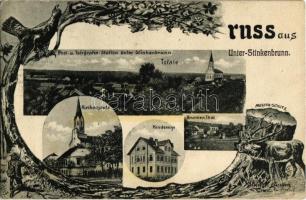 1907 Unterstinkenbrunn, Kirchenplatz, Kinderasyl, Brunnen Thal, Muster Schutz / church, valley, children asylum. Art Nouveau with hunter and deer