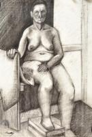 Kmetty jelzéssel: Ülő női akt. Szén, papír, felcsavarva, 61×42 cm