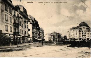 1918 Temesvár, Timisoara; Ferenc józsef út, üzletek / Franz Josef Straße / street view, shops