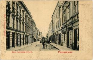 1902 Temesvár, Timisoara; Jenő herceg utca, Spitzer üzlete. Kiadja J. Raschka / street view, shop