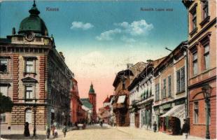 Kassa, Kosice; Kossuth Lajos utca, ruha festöde, üzletek / street view, shops