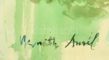 Bernáth jelzéssel: Vitorlások a partnál. Akvarell, papír, üvegezett keretben, 39×49 cm