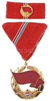 1957. A Munka Vörös Zászló Érdemrendje aranyozott, zománcozott Br kitüntetés mellszalagon, szalagsávon miniatűrrel, eredeti tokban T:1- / Hungary 1957. Red Flag Order of Labour gold-plated enamelled Br decoration on ribbon, with miniature on service ribbon, in original case C:AU  NMK 596