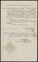 1864 Lukács János selmecbányai kereskedő levele a pesti váltótövényszékhez kereskedői cégének és felesége hozományának kereskedelmi lajstromba vételéről, magyar nyelven, a selmecbányai főjegyző hitelesítő záradékával, a város papírfelzetes viaszpecsétjével