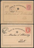 1874-1876 Pest, 2 db héber/jiddis (?) nyelvű levelezőlap