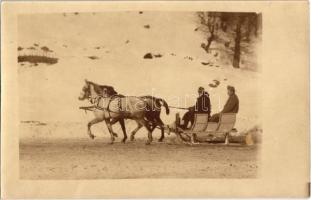 1917 Mária-völgy (Erdély), katonák lovasszánon télen / WWI K.u.K. military, soldiers on horse sled in winter. photo