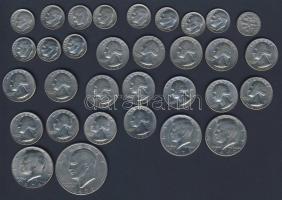 USA 1965-80. 10c "Roosevelt" (12x), 1/4$ "Washington" (16x), 1/2$ "Kennedy" (3x), 1$ "Eisenhower" (1x) beváltható nominál! T:2,2/3,3