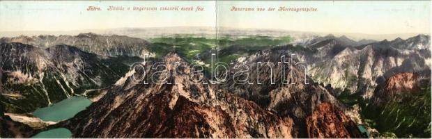 Tátra, Tatry; Kilátás a Tengerszem-csúcsról észak felé. Kinyitható panorámalap / view from Rysy. Foldable panoramacard
