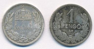1915KB 1K Ag "Ferenc József" + 1927. 1P Ag T:1-,2-