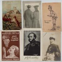 Kb. 100 db RÉGI motívumlap, jobb és érdekesebb darabokkal: üdvözlő, művész, katonai, litho / Cca. 10...