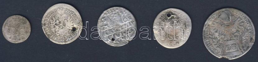 1500-1700-as évek osztrák, lengyel és német ezüstpénzek, 5db T:3/4 sérültek