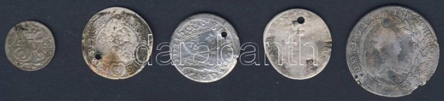 1500-1700-as évek osztrák, lengyel és német ezüstpénzek, 5db T:3/4 sérültek