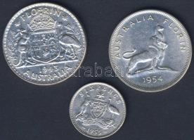 Ausztrália 1943. 1Fl Ag + 1954. 1Fl Ag + 1955. 6p Ag T:2,2/3