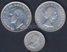 Ausztrália 1943. 1Fl Ag + 1954. 1Fl Ag + 1955. 6p Ag T:2,2/3