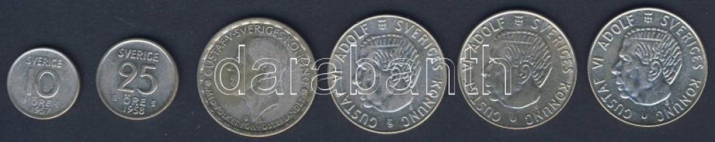 Svédország 1946-1965. 10ö Ag (1x), 25ö Ag (1x), 1K Ag (4x) mind klf évszám T:2,2/3,3