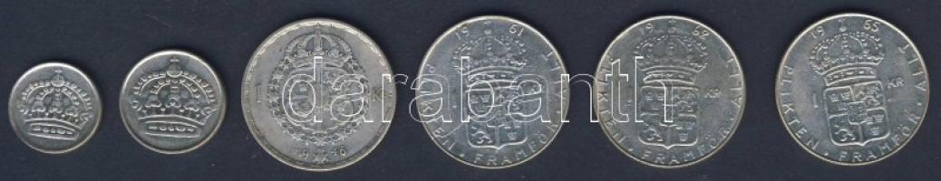 Svédország 1946-1965. 10ö Ag (1x), 25ö Ag (1x), 1K Ag (4x) mind klf évszám T:2,2/3,3