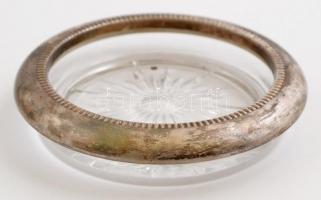 Sheratonn gravírozott feliratú üveg tálkák ( 4 db), ezüstözött fém peremmel, d:10 cm