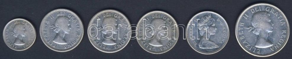 Kanada 10c Ag 1963 + 25c Ag 1961,1962,1963,1967 + 50c Ag 1963 Összesen 6db! T:2,2/3,3