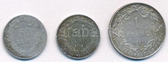 Belgium 1911. 50c Ag "DER BELGEN" + 1912. 50c Ag "DES BELGES" + 1913. 1Fr Ag &qu...
