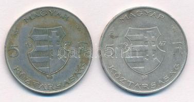 1947. 5Ft Ag "Kossuth" (2x) T:2-
