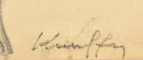 Kunffy Lajos (1869-1962): Akt, szén, papír, jelzett, paszpartuban, hajtásnyomokkal, 25x31 cm