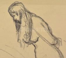 Kunffy Lajos (1869-1962): Akt, szén, papír, jelzett, paszpartuban, hajtásnyomokkal, 25x31 cm