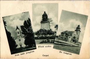 1934 Budapest XXI. Csepel, Római katolikus templom, Hősök szobra, emlékmű, Evangélikus templom (EB)