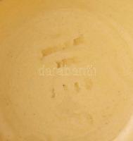 cca 1890 Zsolnay gyertyatartó, kézzel festett mázas porcelánfajansz, apró kopásnyomokkal, m: 8 cm, d...