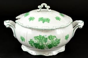 Zsolnay szőlőleveles hiányos étkészlet, matricás, jelzett, apró kopásnyomokkal, összesen:23 db