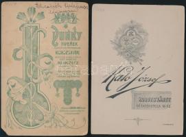 cca 1900 2 db kabinet fotó Dunky fivérek, Miskolc, Kató József Kolozsvár. 17x11 cm