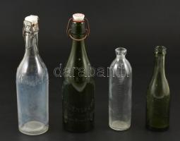 4 db üveg: sörös, cumis, kristályvizes, zöld palack.