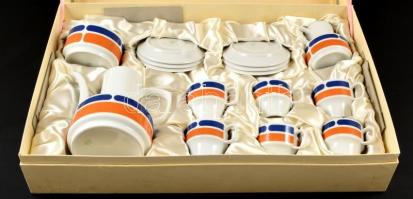 Hollóházi porcelán mokkás készlet saját dobozában. Matricás, jelzett, hibátlan